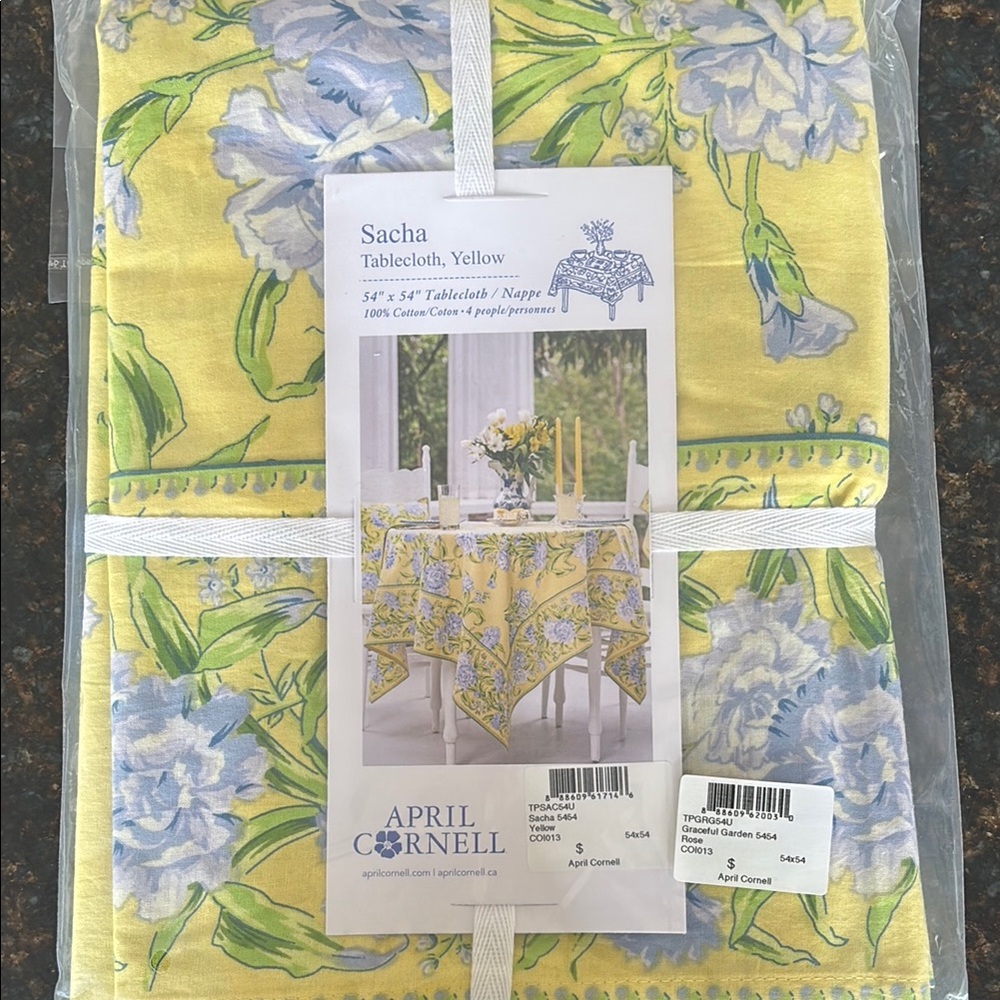 April Cornell Sacha Yellow and Blue Floral Tablecloth